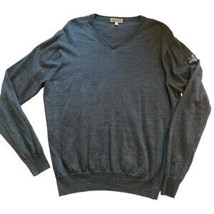 Peter Millar Sweater Mens Large Gray Merino‎ Wool V-Neck Pullover Golf